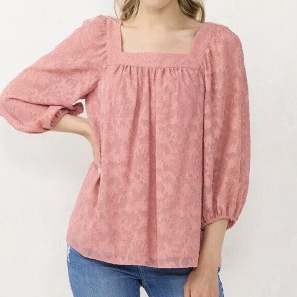 LC Lauren Conrad Tops - NWT LC Lauren Conrad Jacquard Square Neck Lace Peasant Top